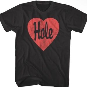 Hole Unisex Band Black T-Shirt with Red Heart Graphic